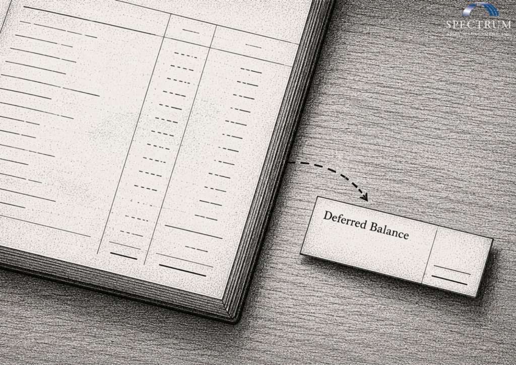 Stipple illustration of a ledger with an isolated line item representing nonqualified deferred compensation balance on an employer's balance sheet