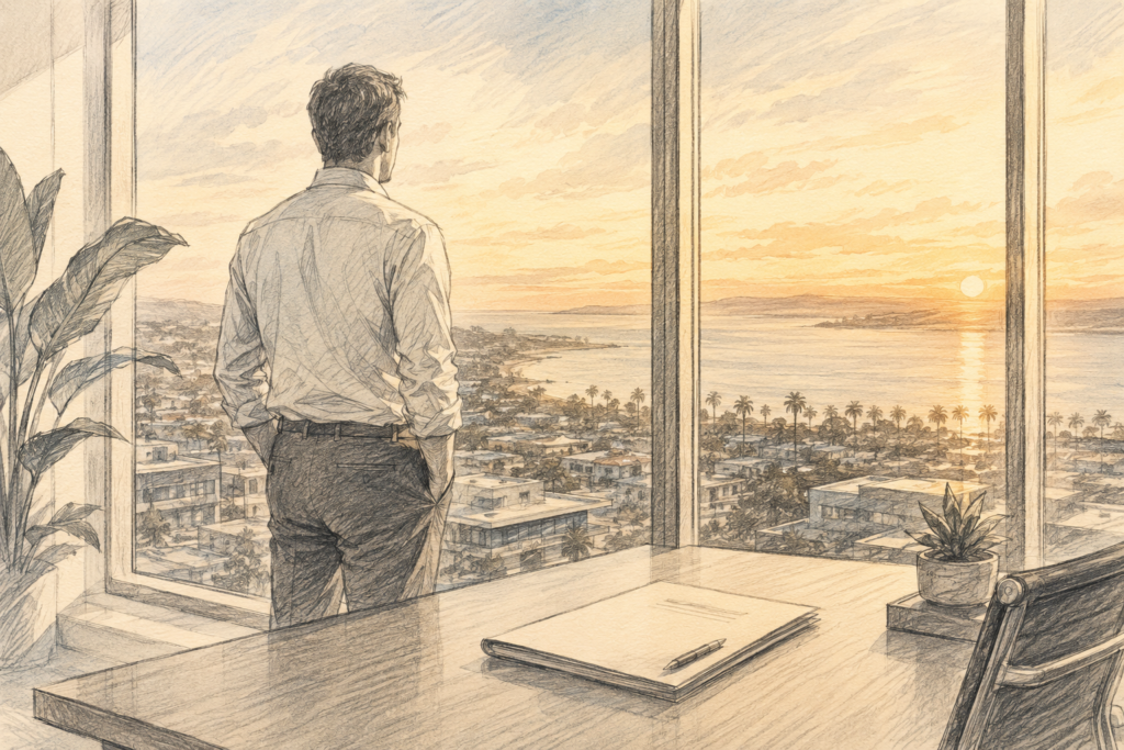 Estate tax exemption 2026 concentrated stock — executive reviewing estate plan with employer stock holdings at sunset