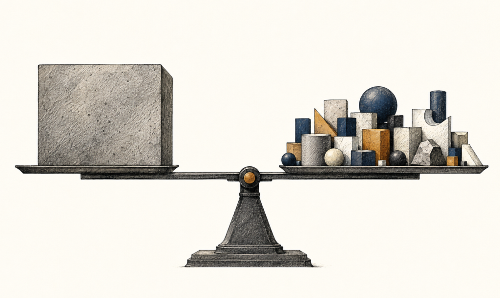 Portfolio around concentrated stock shown as a balance counterweight