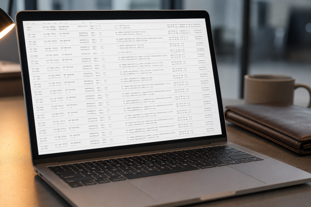Laptop screen displaying a public securities filing database search results page.