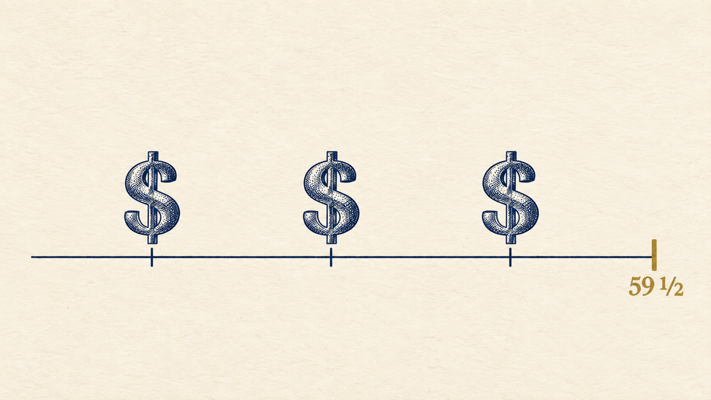 Hand-drawn timeline illustrating access to retirement money before 59 1/2